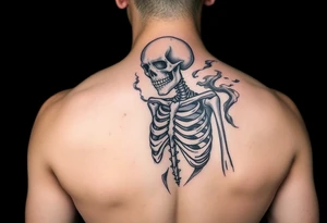 Skeleton in despair, surrounded by smoke tattoo idea