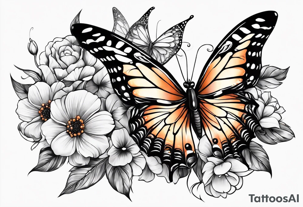 Butterflies with flowers & snake tattoo idea