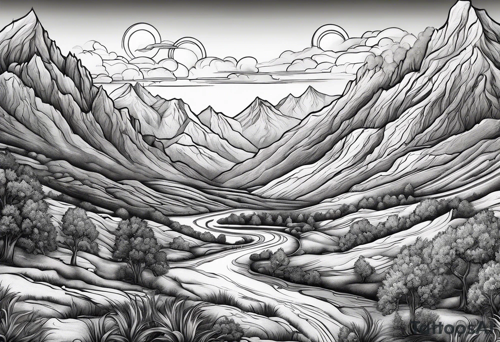 renaissance but western looking plateau and valley tattoo idea