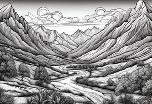 renaissance but western looking plateau and valley tattoo idea