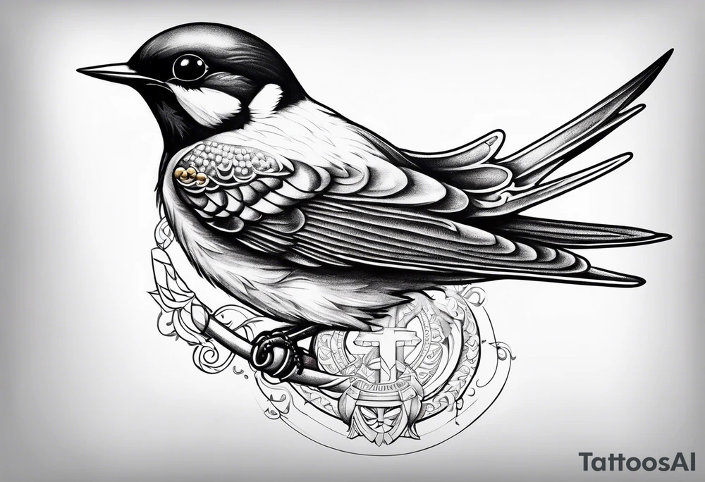 Swallow with rosary on its legs tattoo idea