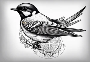 Swallow with rosary on its legs tattoo idea