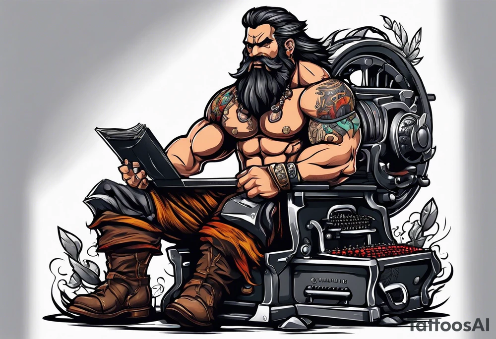 barbarian coming out of a typewriter tattoo idea