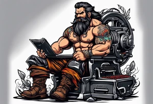 barbarian coming out of a typewriter tattoo idea