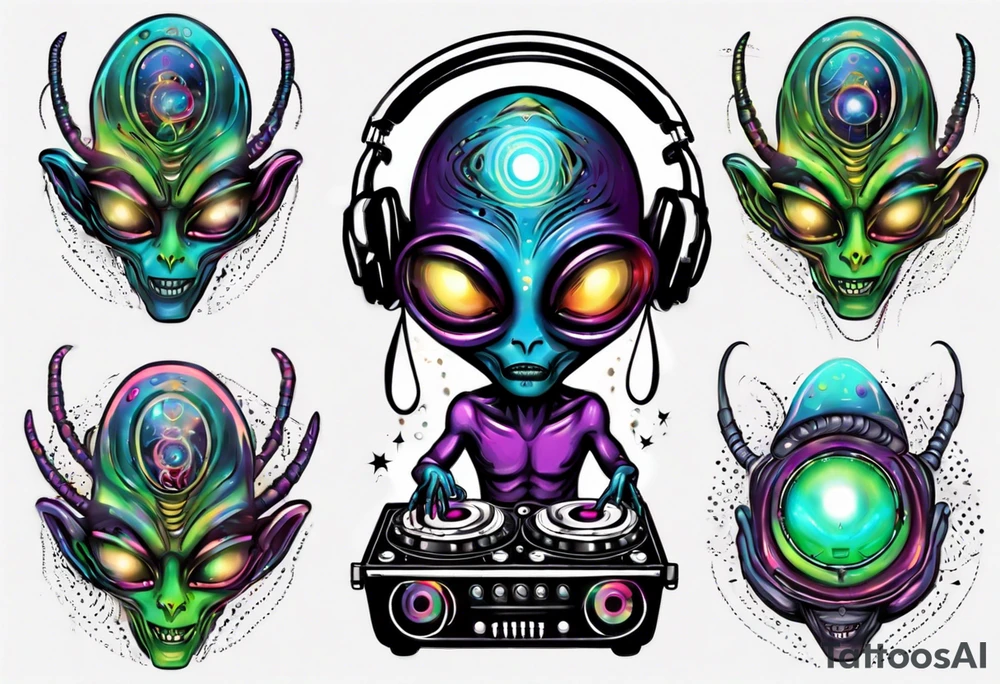 An alien DJ with a glowing third eye tattoo idea