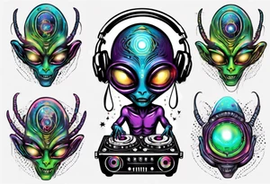 An alien DJ with a glowing third eye tattoo idea