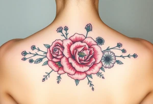 Bouquet Carnation rose lily luster and aster flower tattoo idea