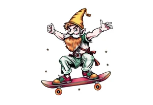 an old bearded peter pan riding a skateboard tattoo idea