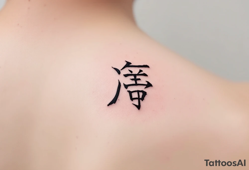 The bold black tattoo of "爱" (ài – love) on the wrist symbolizes eternal affection and passion. tattoo idea