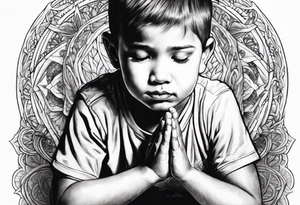 little boy kneeling and praying tattoo idea