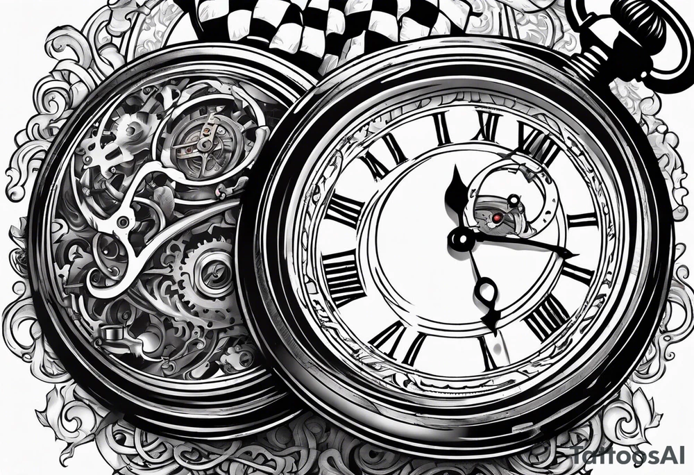 Old school pocket watch exploded showing inner mechanism tattoo idea