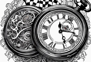 Old school pocket watch exploded showing inner mechanism tattoo idea
