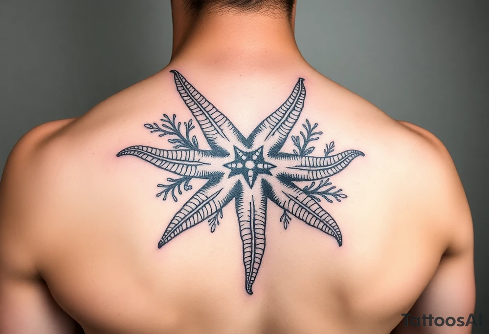 Starfish and sea flora done in the style used during World War Two tattoo idea