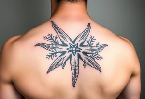 Starfish and sea flora done in the style used during World War Two tattoo idea