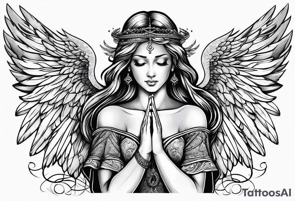 Angel with prayer hands tattoo idea