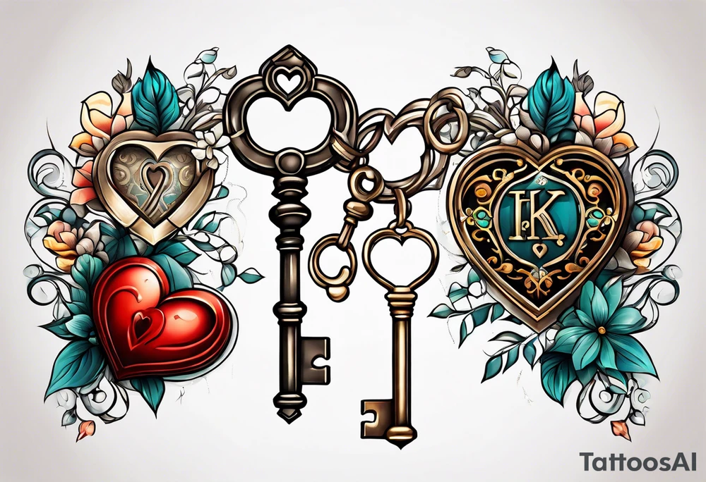 Antique keys heart shaped tattoo idea