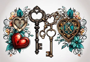 Antique keys heart shaped tattoo idea