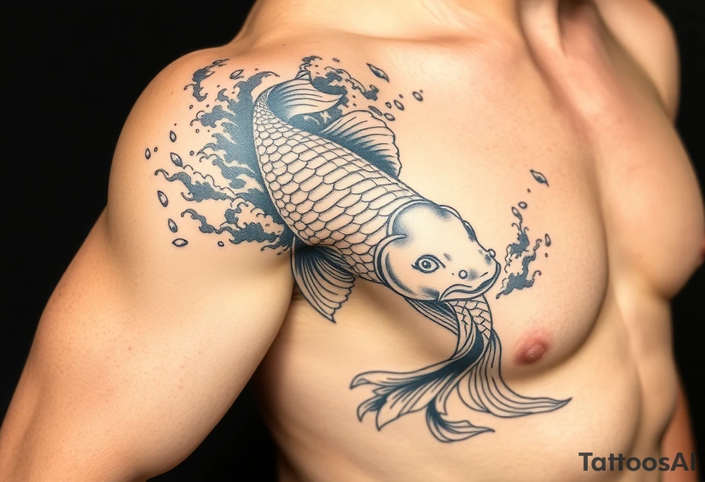 traditional koi fish swimming upstream through turbulent waves tattoo idea