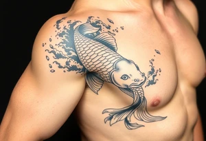 traditional koi fish swimming upstream through turbulent waves tattoo idea