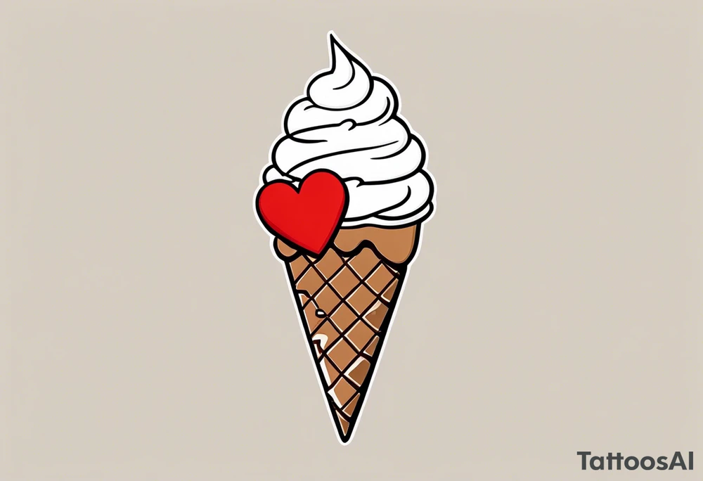 sketch chocolate chip ice cream cone with one red heart tattoo idea