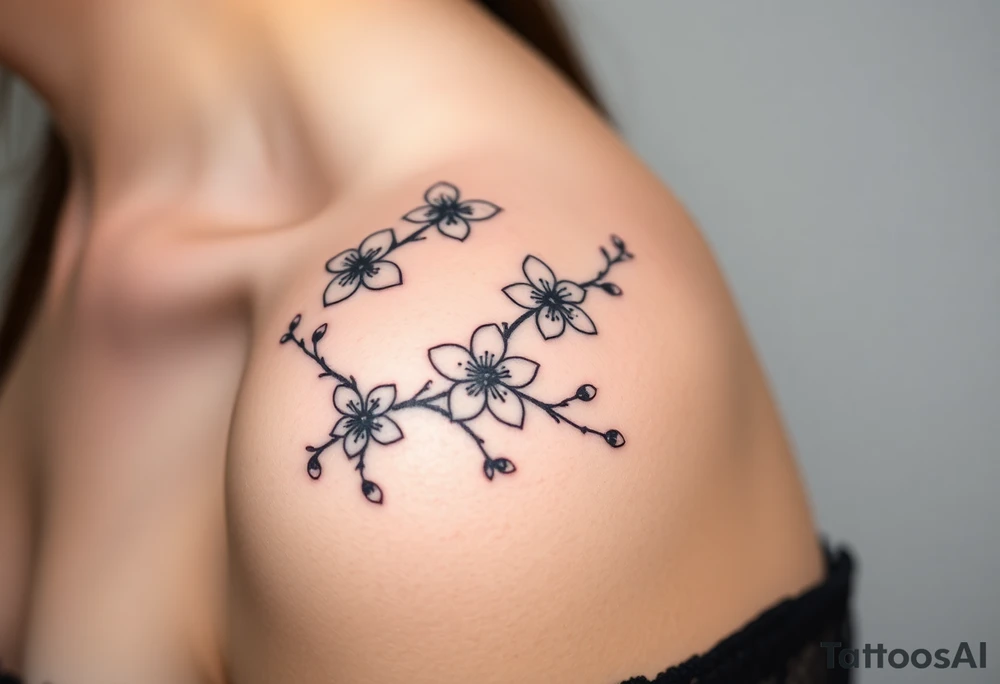 delicate cherry blossoms swirling in spring breeze with petals tattoo idea