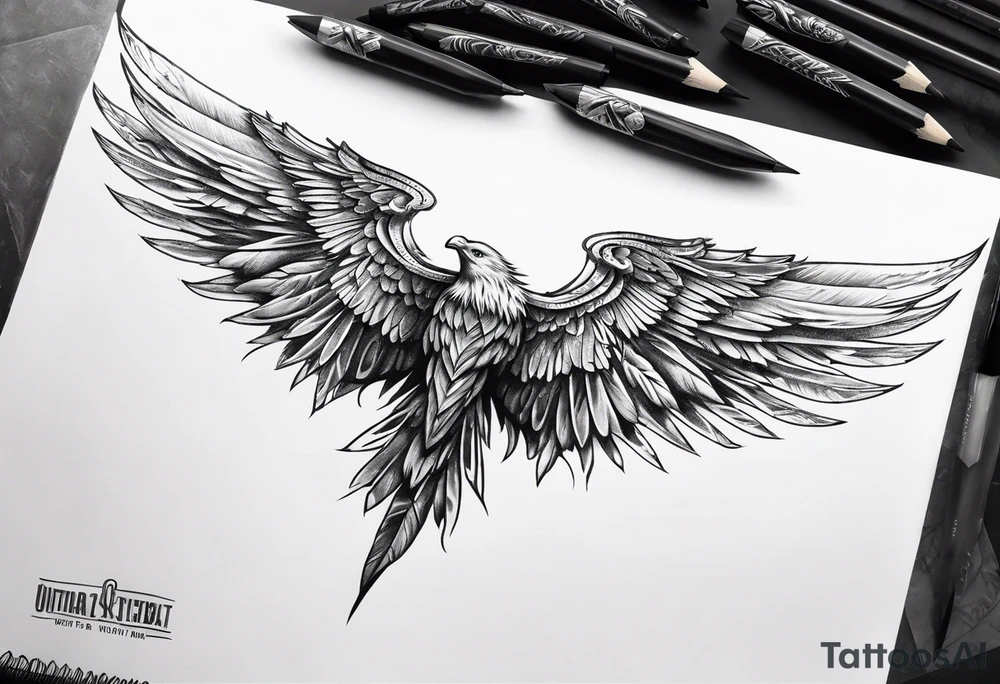 crossing angle wings tattoo idea