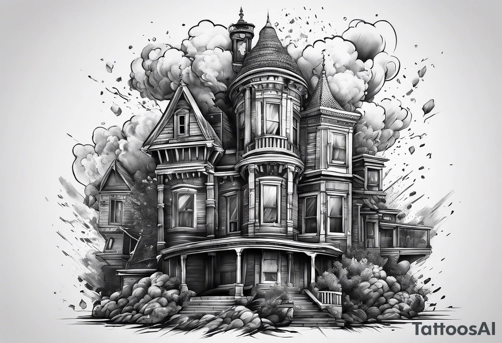 exploding building tattoo idea