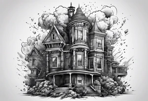 exploding building tattoo idea