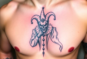 jester in a fog of smoke tattoo idea