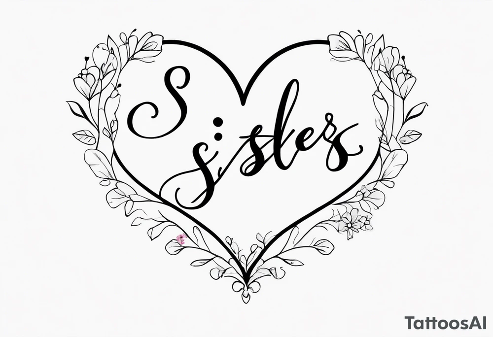 A delicate floral heart with sisters written in script as the line of the one side of the heart. tattoo idea
