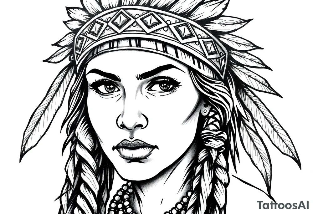 Female Native American with headband tattoo idea