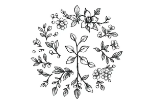 a round floral pattern containing symbols and icons for christmas, winter, mistletoe, oklive branches tattoo idea