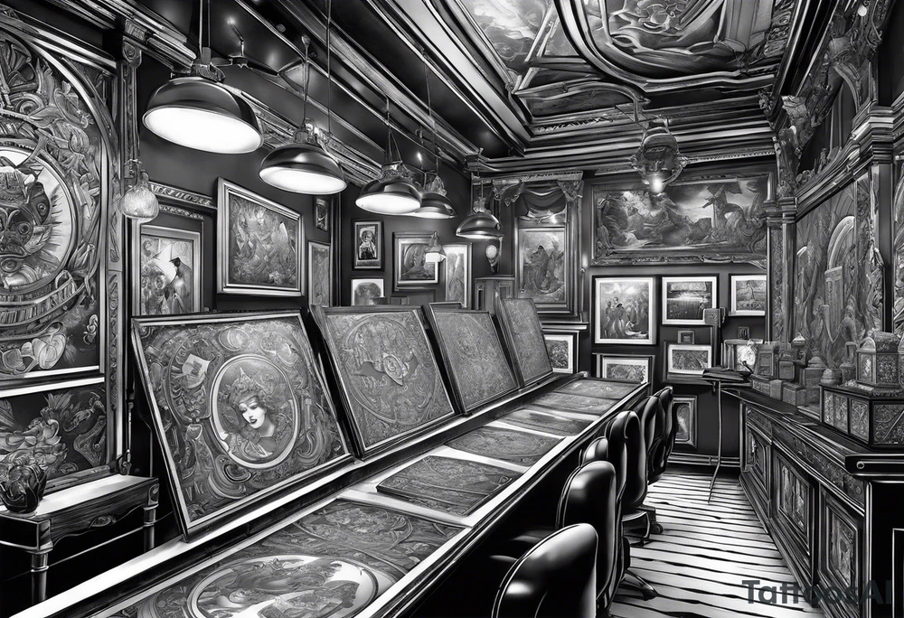 people installing equipment on stage tattoo idea