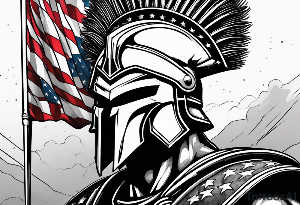 Spartan with American flag tattoo idea
