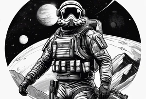 N7 Soldier in place on a planet with the cosmos in the background tattoo idea