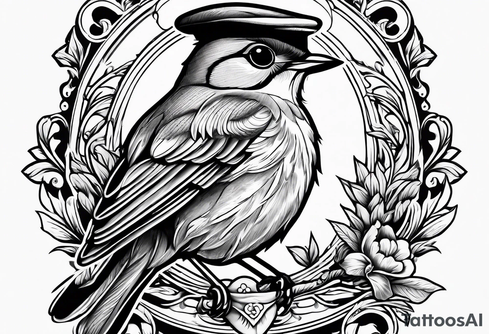 Nightingale bird with nurses cap cameo style tattoo idea