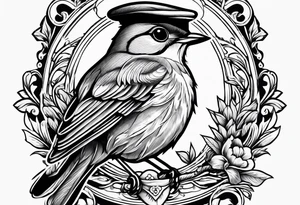 Nightingale bird with nurses cap cameo style tattoo idea