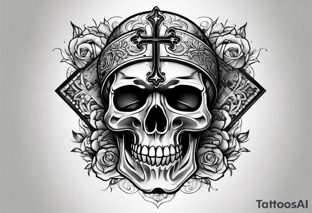 cross on top of a skull tattoo idea