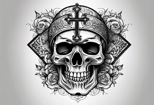 cross on top of a skull tattoo idea