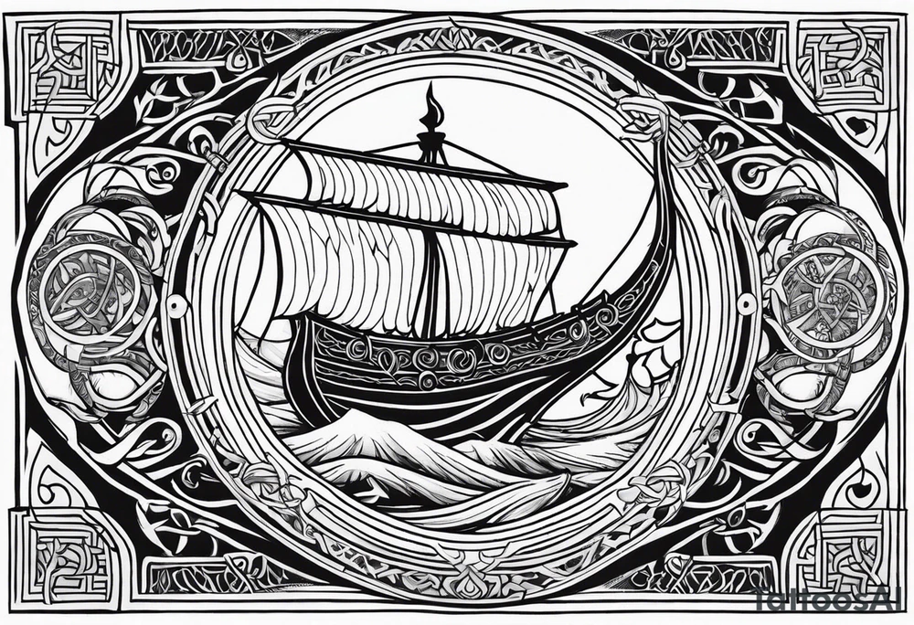 Vikings theme with symbols full sleave tattoo idea