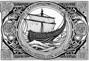 Vikings theme with symbols full sleave tattoo idea