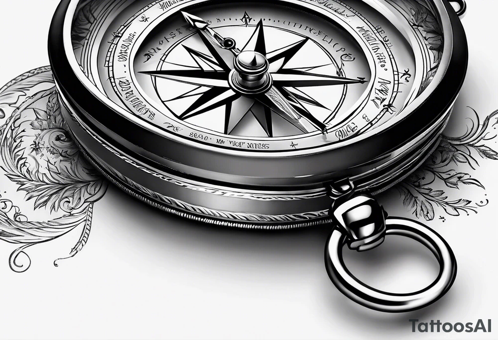 pocket compass opened with signature engraving on the top half inside tattoo idea