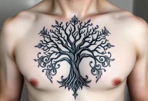 Detailed tree of life tree with designs around it tattoo idea