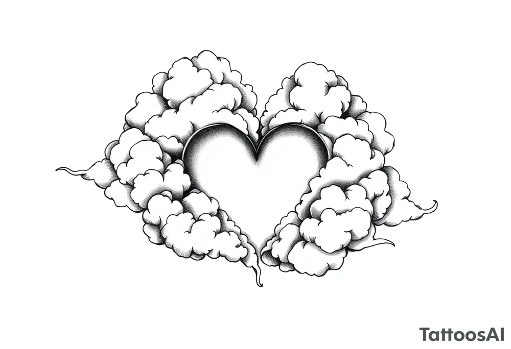 Clouds with a heart shaped noise coming out tattoo idea