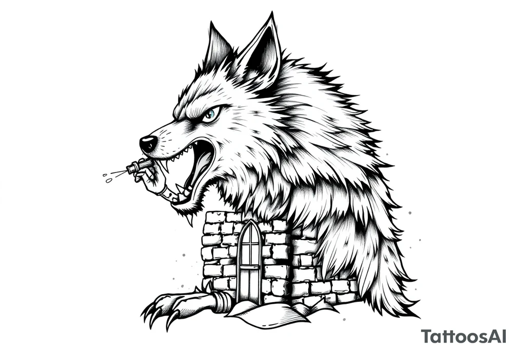 Big bad wolf  blowing a brick house down tattoo idea