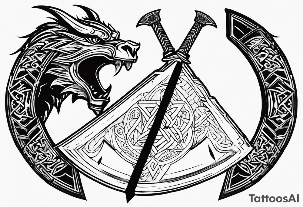Valhalla sword
dragon axe Valknut helm of awe tattoo idea