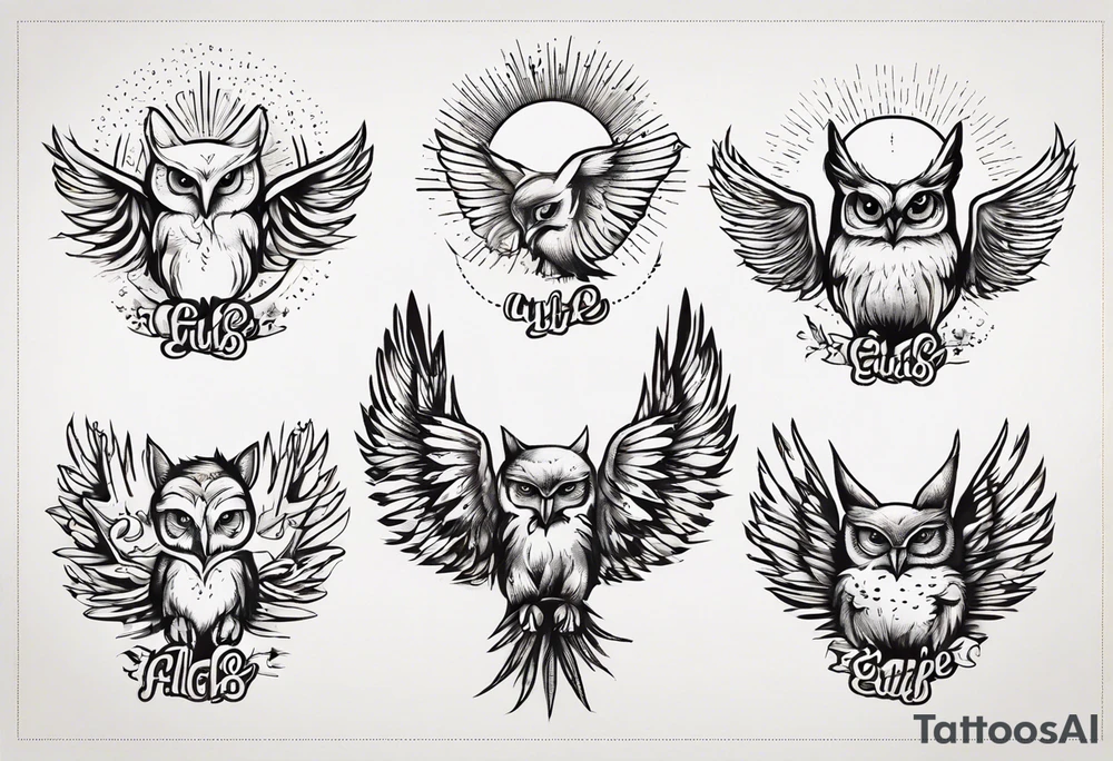 halb 
Fuchs halb Eule unter der Sonne mit dem Schriftzug Sapere Aude tattoo idea