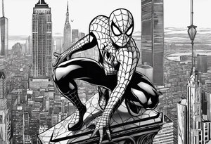 black suit spider-man on tower tattoo idea