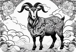 full body goat with clouds in japanese style tattoo idea