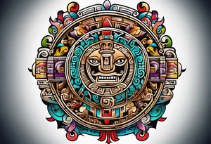 Colorful ancient Mayan hieroglyph tattoo idea